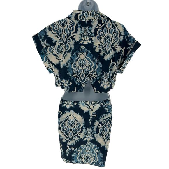 Zara Dress Women Small Blue Printed Mini Cut Out Back Resort Vacation Tribal NEW - Picture 6 of 16